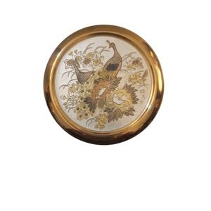 Art Of Chokin Etched Peacock Trinket Box 24K Gold‎ Edged Made In Japan Vintage